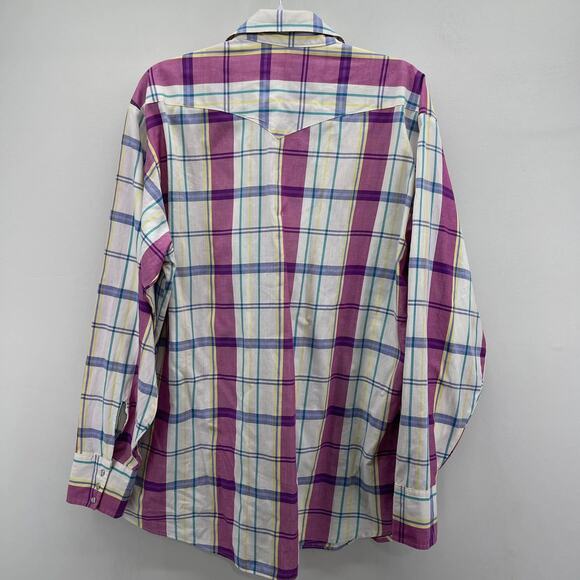 VTG Panhandle Slim Pearl Snap Western Shirt Mens 17.5 x 36 Purple White Plaid LS - Picture 2 of 8